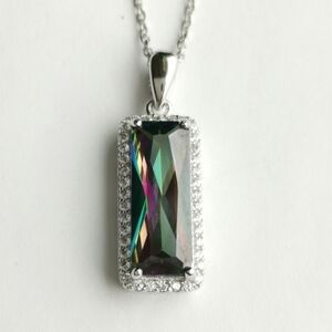 NEW Mystic Topaz cz in Sterling Silver pendant necklace